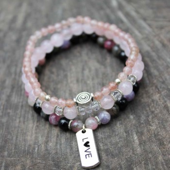 Trio de bracelets en quartz rose, fraise et tourmaline
